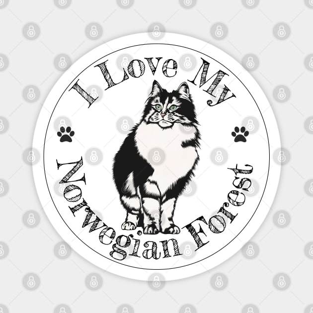 I Love My Norwegian Forest Bi-Colour Magnet by Miozoto_Design